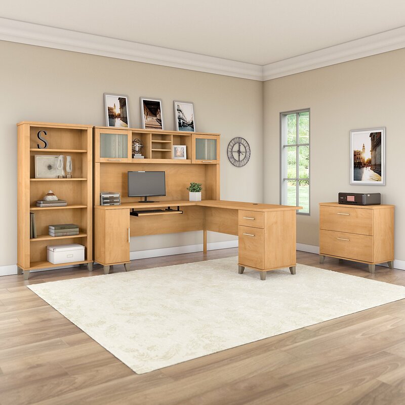 Gracie Oaks Magomed L Shaped Computer Desk Office Set With Hutch